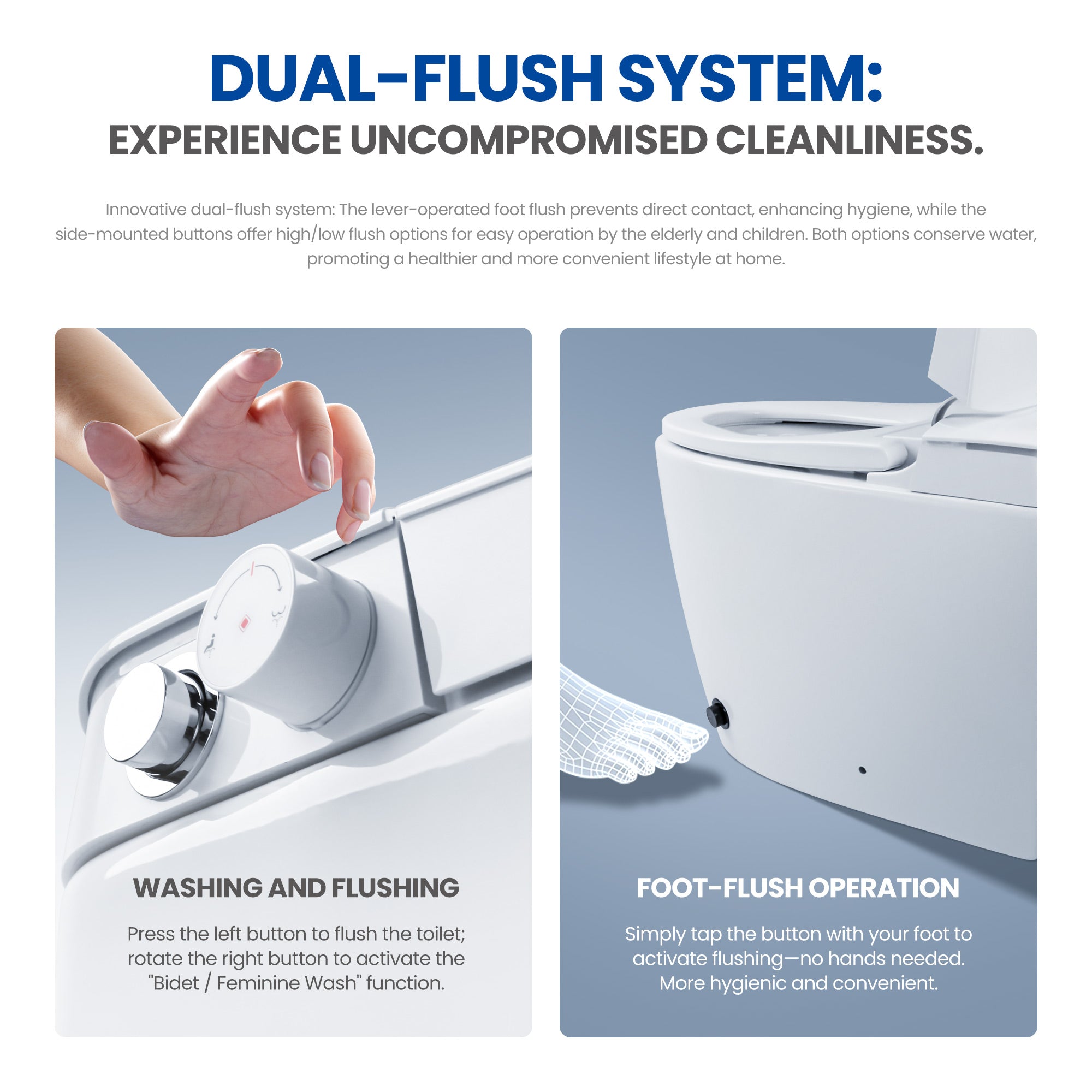 London Sunshine Smart Non-Electric Bidet Toilet - One-Piece Toilet with Dual Flush System (Foot Pedal & Button Control) | Dual Nozzle Bidet Wash | Complete Installation Kit