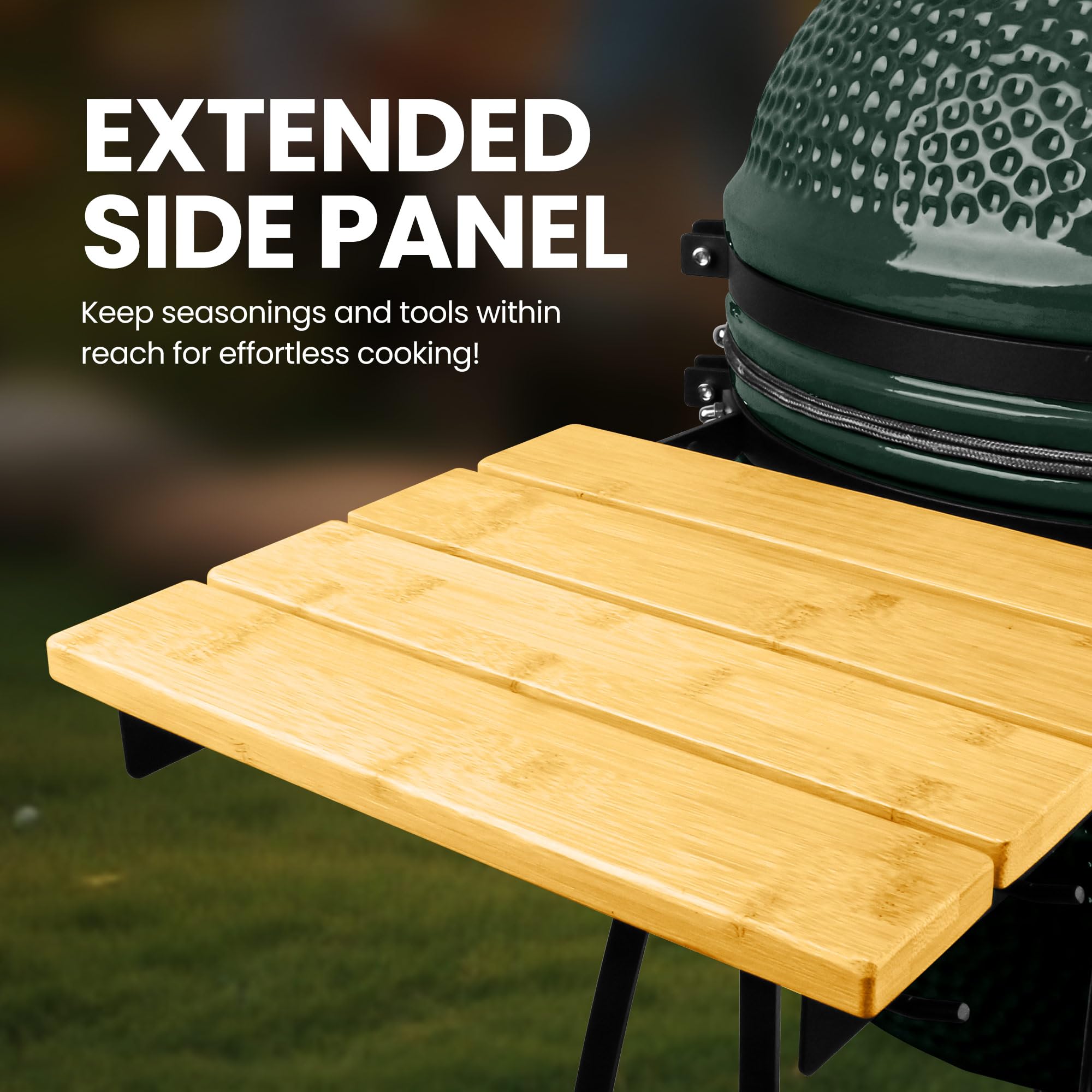 15-inch Ceramic Kamado Charcoal BBQ Grill & Smoker with Locking Casters, Foldable Side Shelves, Stainless Steel Grates, and Tall Stand