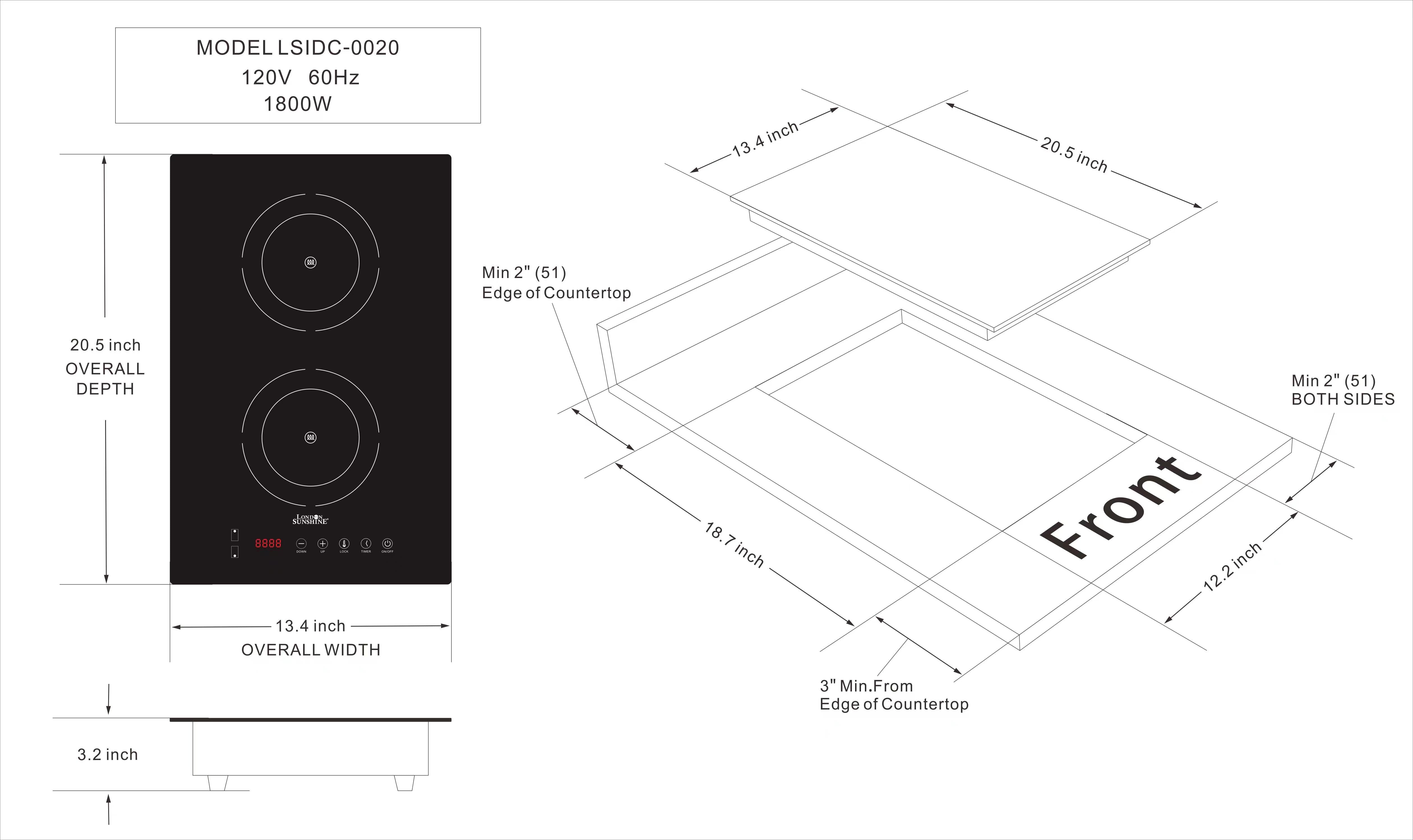 Table de cuisson à induction London Sunshine - Montage vertical double