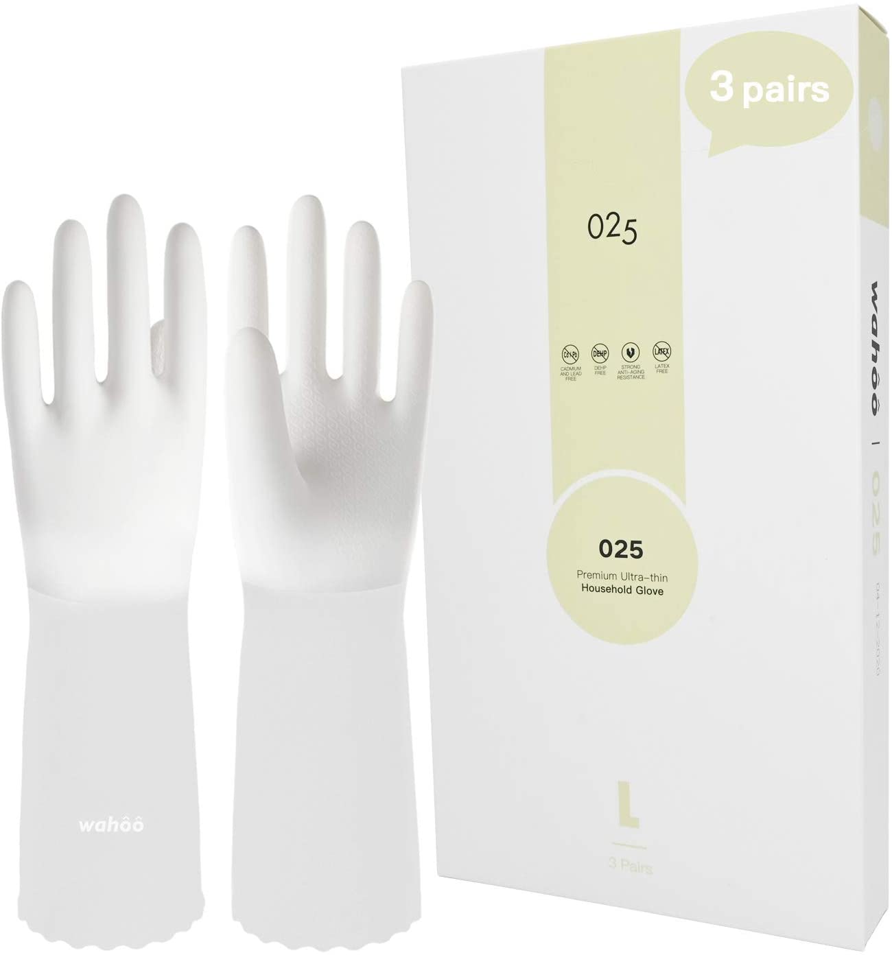 LANON 3 paires de gants de nettoyage en PVC de qualité supérieure